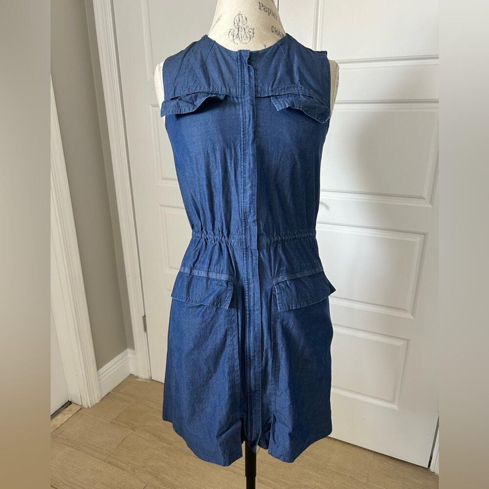 Theory zipper denim pocket safari style dress blue jean size small P sleeveless